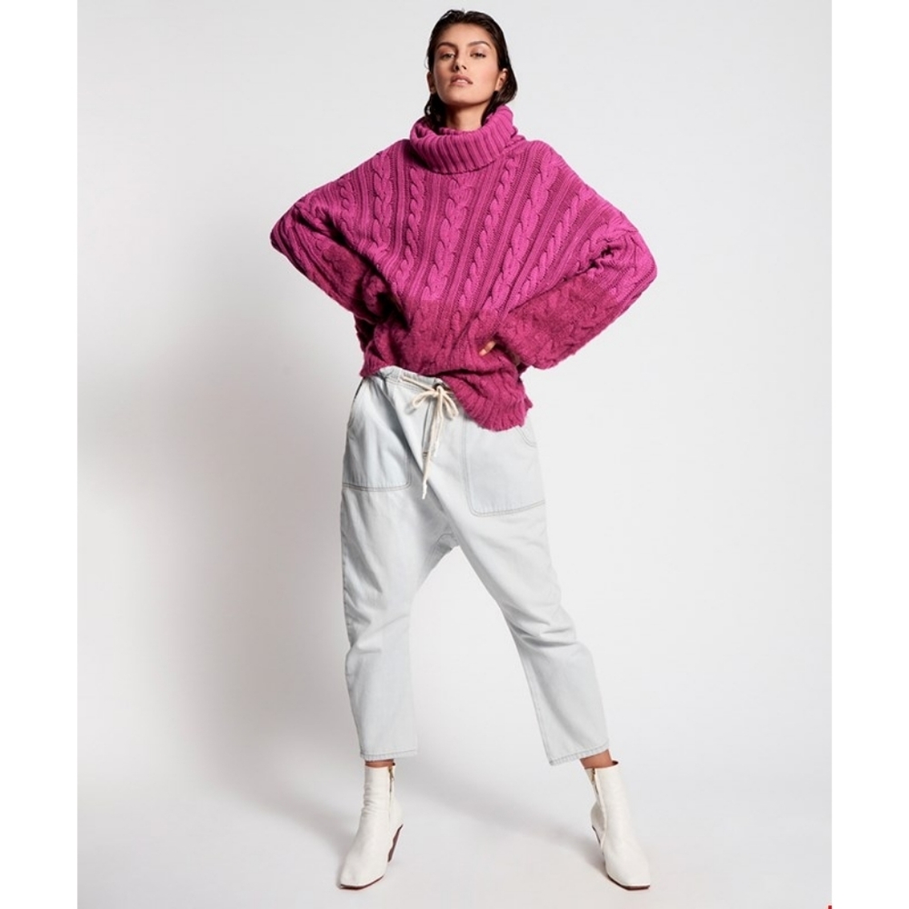 One Teaspoon Buckingham In and Out Sweater Cable Knit Slouchy Turtleneck NWT